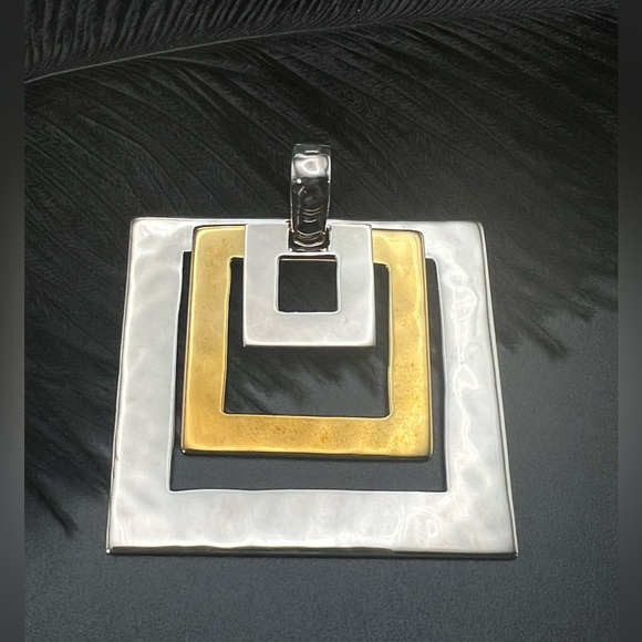 Robert Lee Morris RLM Studio Sterling 925 & Brass Modernist Square Pendant - Picture 1 of 10